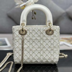 Replica Dior M0505 Mini Lady Bag White Embroidered half pearl