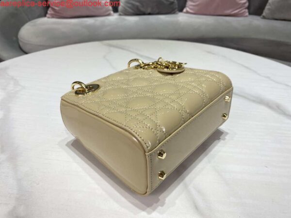 Replica Dior M0505 Mini Lady Dior Bag Apricot Gold Patent Cannage Calfskin 5