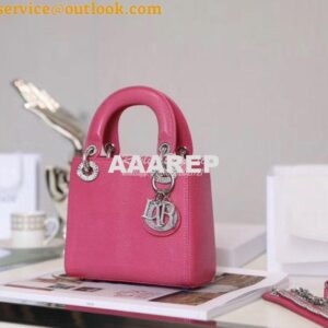 Replica Dior Lizard Leather Mini Lady Dior Bag with Crystals in Pink