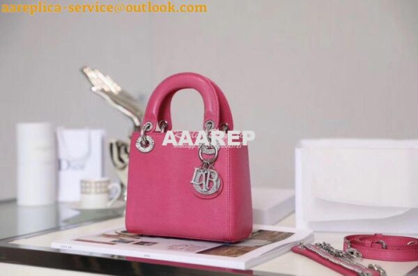 Replica Dior Lizard Leather Mini Lady Dior Bag with Crystals in Pink 3