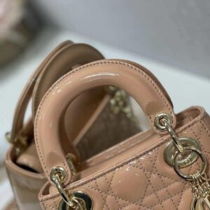 Replica Dior M0505 Mini Lady Dior Bag Apricot Patent Cannage Calfskin 2