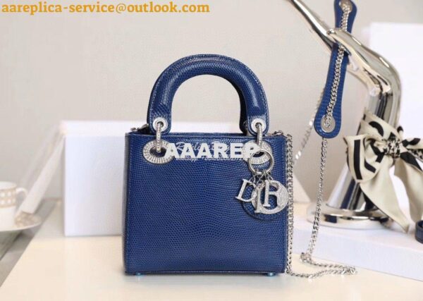 Replica Dior Lizard Leather Mini Lady Dior Bag with Crystals in Royal 4