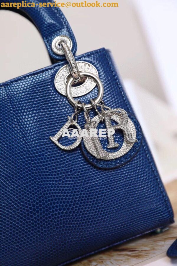 Replica Dior Lizard Leather Mini Lady Dior Bag with Crystals in Royal 5