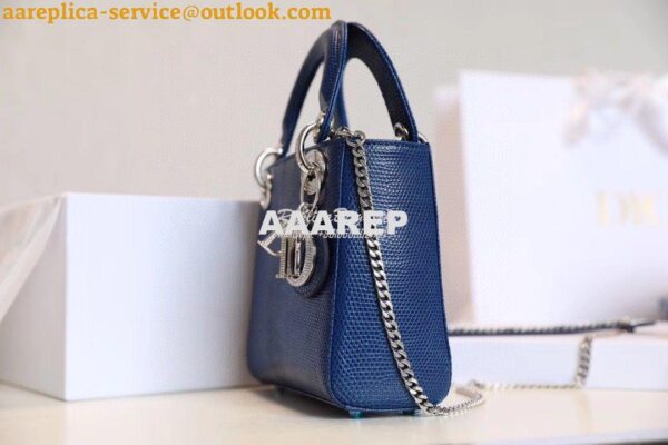 Replica Dior Lizard Leather Mini Lady Dior Bag with Crystals in Royal 6