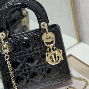 Replica Dior M0505 Mini Lady Dior Bag Black Patent Cannage Calfskin