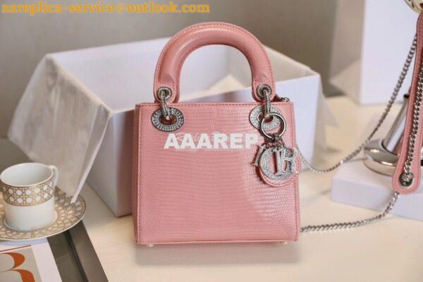 Replica Dior Lizard Leather Mini Lady Dior Bag with Crystals in Sakura 5