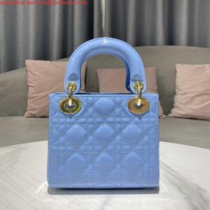 Replica Dior M0505 Mini Lady Dior Bag chrysanthemum Blue Patent Cannage Calfskin 2