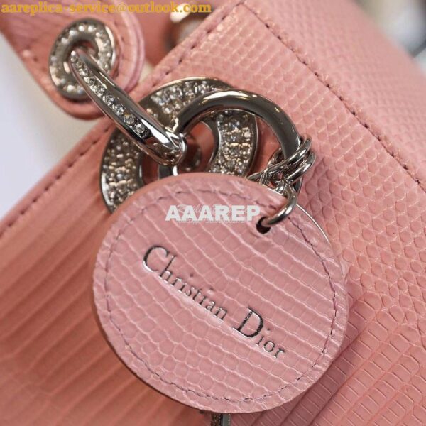 Replica Dior Lizard Leather Mini Lady Dior Bag with Crystals in Sakura 7