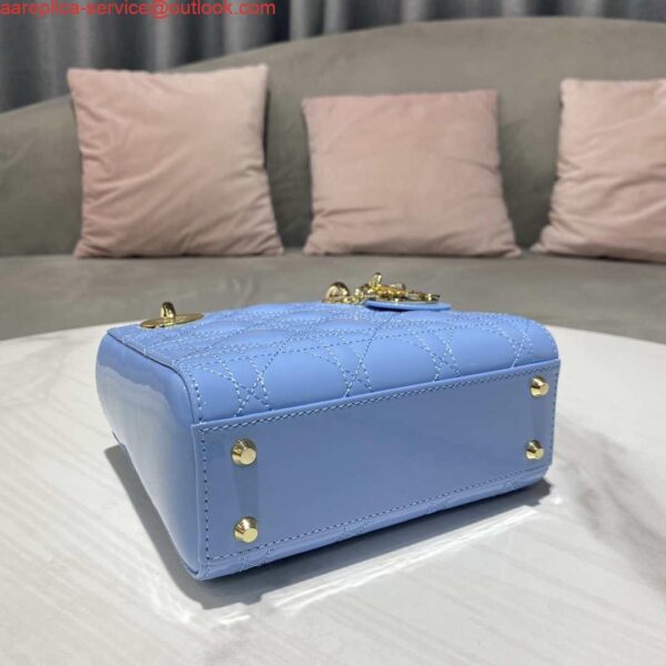 Replica Dior M0505 Mini Lady Dior Bag chrysanthemum Blue Patent Cannage Calfskin 6