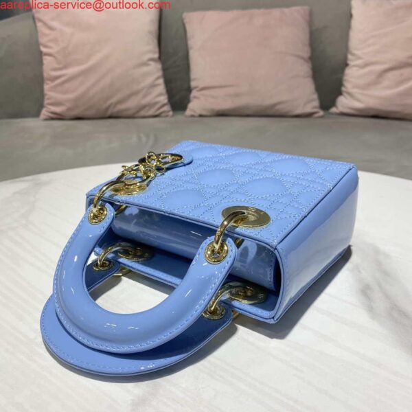 Replica Dior M0505 Mini Lady Dior Bag chrysanthemum Blue Patent Cannage Calfskin 7