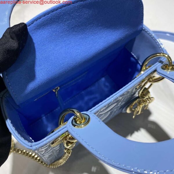 Replica Dior M0505 Mini Lady Dior Bag chrysanthemum Blue Patent Cannage Calfskin 8