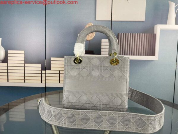 Replica Dior Medium Lady D-Life Bag M0565 Cannage Embroidery Grey 4