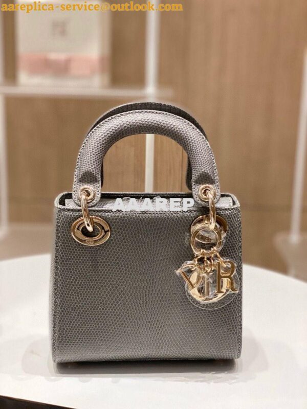 Replica Dior Lizard Mini Lady Dior Bag in Grey 3