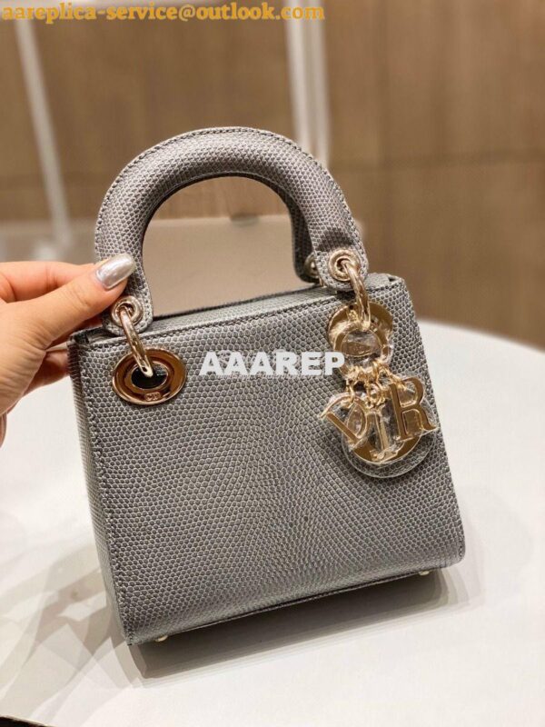 Replica Dior Lizard Mini Lady Dior Bag in Grey 4