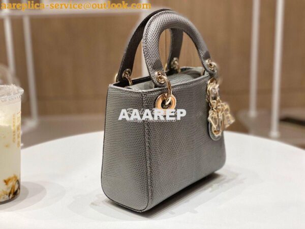 Replica Dior Lizard Mini Lady Dior Bag in Grey 5