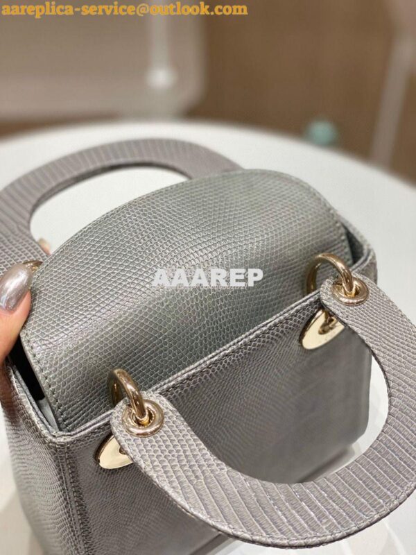 Replica Dior Lizard Mini Lady Dior Bag in Grey 7