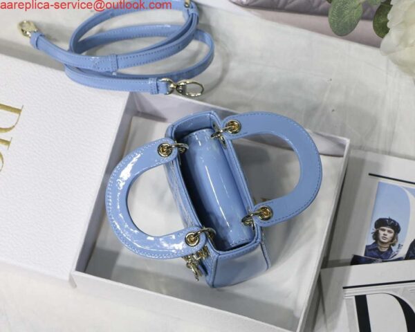Replica Dior MICRO LADY Dior Bag S0856 Blue Patent Cannage Lambskin 8