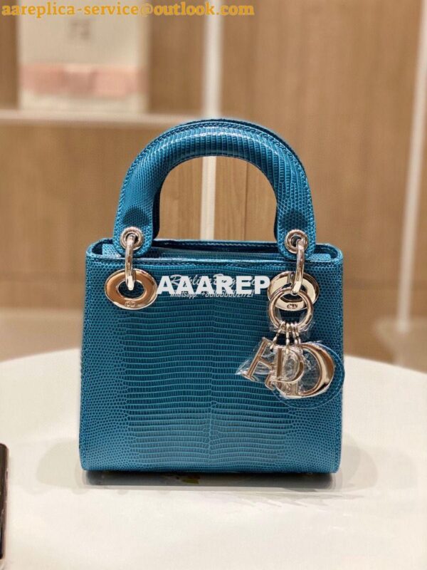 Replica Dior Lizard Mini Lady Dior Bag in Jean Blue 3