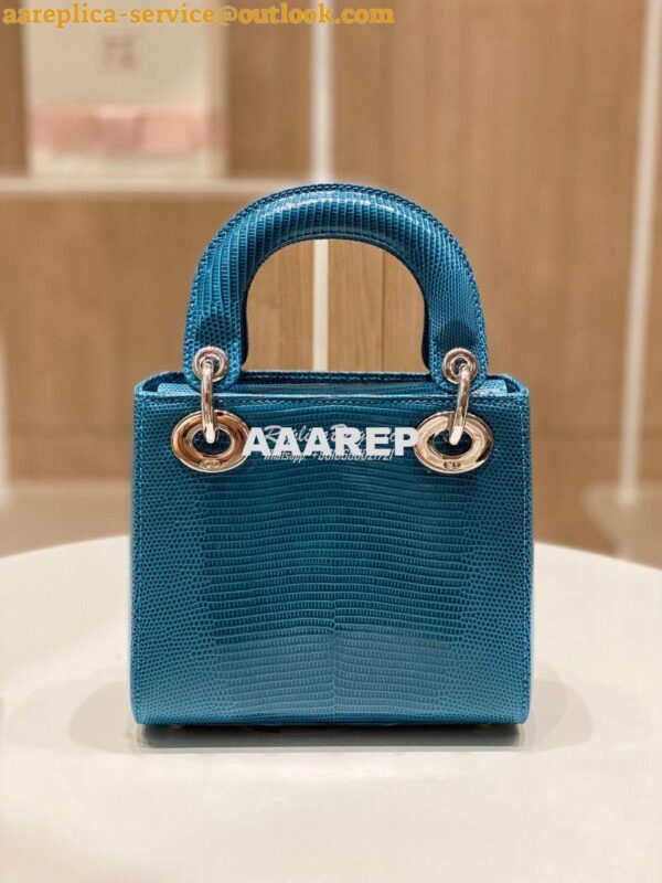 Replica Dior Lizard Mini Lady Dior Bag in Jean Blue 9