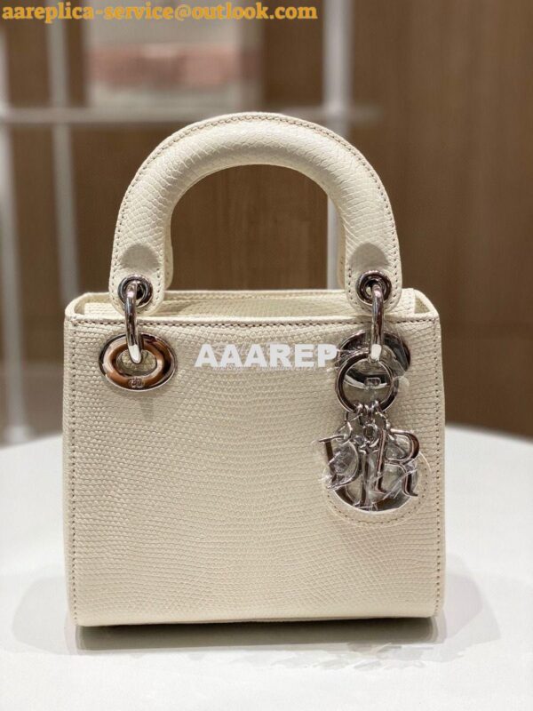 Replica Dior Lizard Mini Lady Dior Bag in White 3