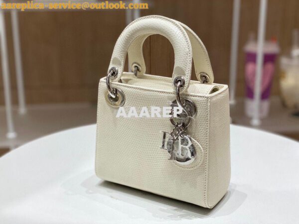 Replica Dior Lizard Mini Lady Dior Bag in White 4