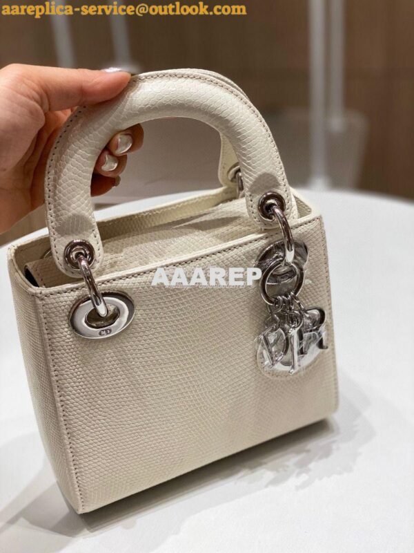 Replica Dior Lizard Mini Lady Dior Bag in White 5