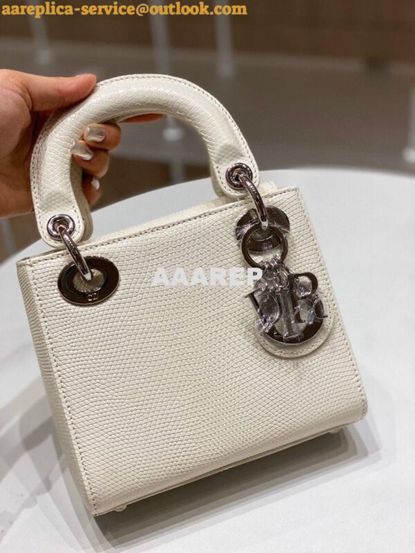 Replica Dior Lizard Mini Lady Dior Bag in White 6