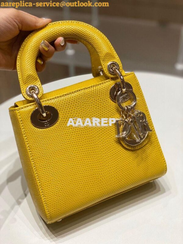 Replica Dior Lizard Mini Lady Dior Bag in Yellow 4