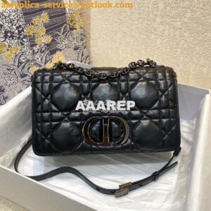 Replica Dior Medium Caro Bag Black Quilted Macrocannage Calfskin with