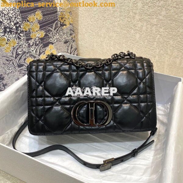 Replica Dior Medium Caro Bag Black Quilted Macrocannage Calfskin with 3