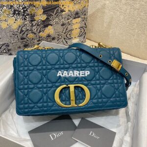 Replica Dior Medium Caro Bag Ocean Blue Supple Cannage Calfskin M9242U