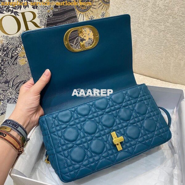 Replica Dior Medium Caro Bag Ocean Blue Supple Cannage Calfskin M9242U 8