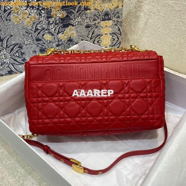 Replica Dior Medium Caro Bag Red Supple Cannage Calfskin M9242U 6