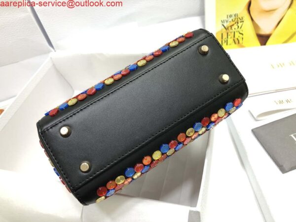 Replica Dior S0856 Micro Lady Dior Bag Horizon Black Metallic Cannage Lambskin with multicolor embroidery sequins 3