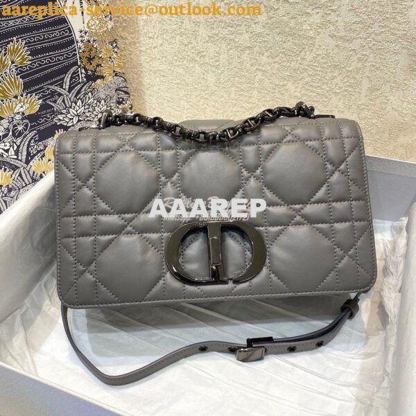 Replica Dior Medium Caro Bag Steel Grey Quilted Macrocannage Calfskin 3