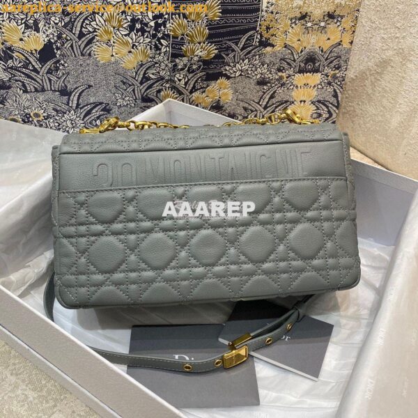 Replica Dior Medium Caro Bag Stone Gray Supple Cannage Calfskin M9242U 6