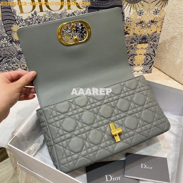 Replica Dior Medium Caro Bag Stone Gray Supple Cannage Calfskin M9242U 8