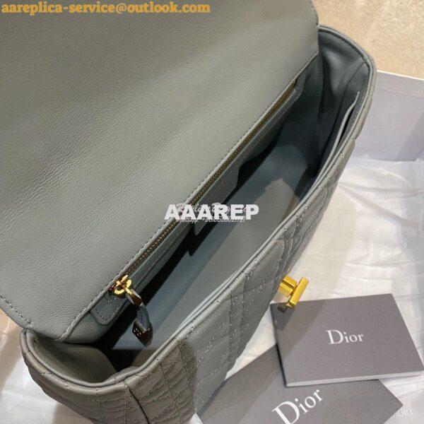 Replica Dior Medium Caro Bag Stone Gray Supple Cannage Calfskin M9242U 9