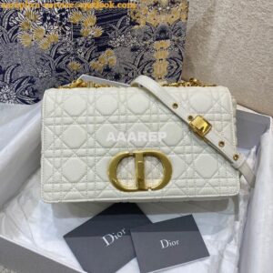 Replica Dior Medium Caro Bag White Supple Cannage Calfskin M9242U