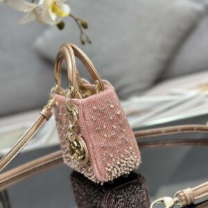 Replica Dior S0856 MICRO LADY DIOR BAG Horizon Metallic Cannage Lambskin embroidery beads Pink 2