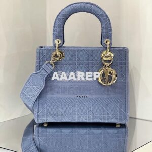 Replica Dior Medium Cloud Blue Lady D-Lite Bag Embroidered Cannage Bag