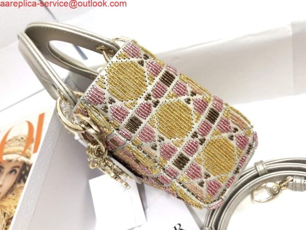 Replica Dior S0856 MICRO LADY DIOR BAG Horizon Yellow and Pink Metallic Cannage Lambskin Embroidered with Beads 4