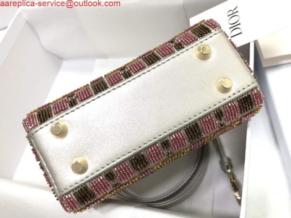 Replica Dior S0856 MICRO LADY DIOR BAG Horizon Yellow and Pink Metallic Cannage Lambskin Embroidered with Beads 3