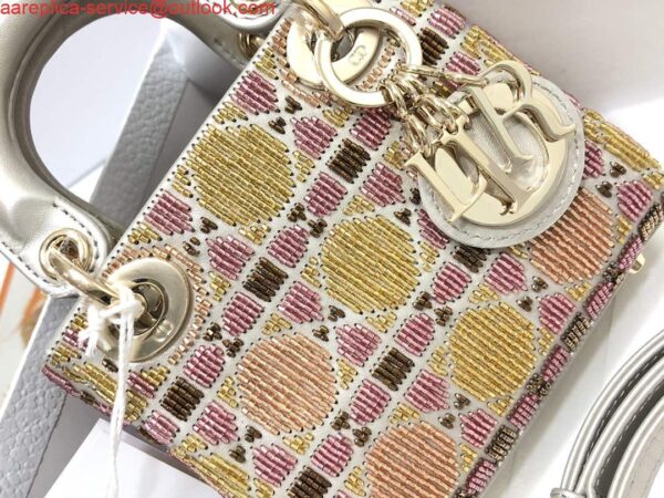 Replica Dior S0856 MICRO LADY DIOR BAG Horizon Yellow and Pink Metallic Cannage Lambskin Embroidered with Beads 4