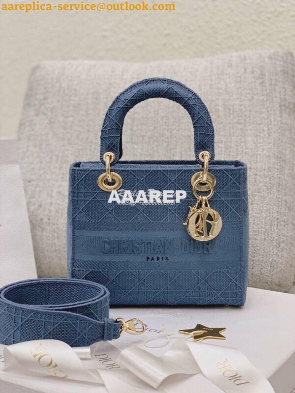 Replica Dior Medium Dark Denim Lady D-lite Embroidered Cannage Bag M05 4