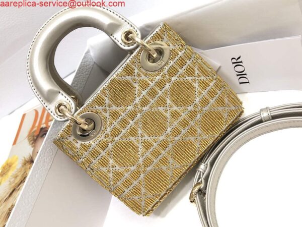 Replica Dior S0856 MICRO LADY DIOR BAG Horizon Yellow Metallic Cannage Lambskin Embroidered with Beads