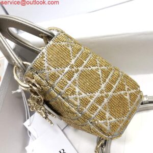 Replica Dior S0856 MICRO LADY DIOR BAG Horizon Yellow Metallic Cannage Lambskin Embroidered with Beads 2