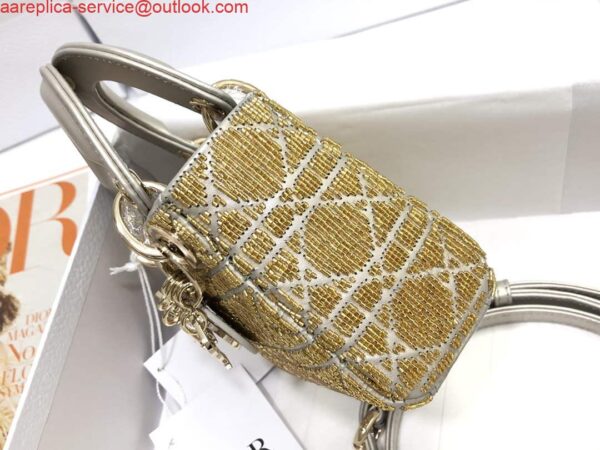 Replica Dior S0856 MICRO LADY DIOR BAG Horizon Yellow Metallic Cannage Lambskin Embroidered with Beads 2