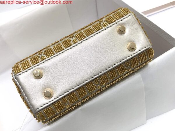 Replica Dior S0856 MICRO LADY DIOR BAG Horizon Yellow Metallic Cannage Lambskin Embroidered with Beads 3