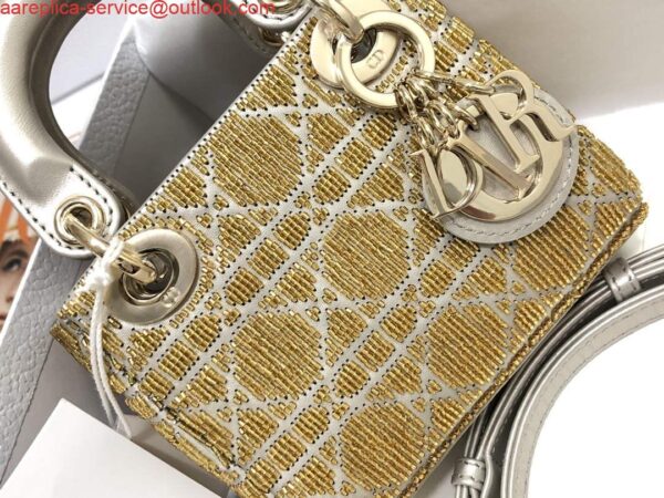 Replica Dior S0856 MICRO LADY DIOR BAG Horizon Yellow Metallic Cannage Lambskin Embroidered with Beads 4